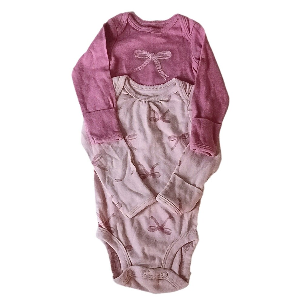 2pc Carters Mauve Bow Long Sleeve Bodysuits sz 3M Girls